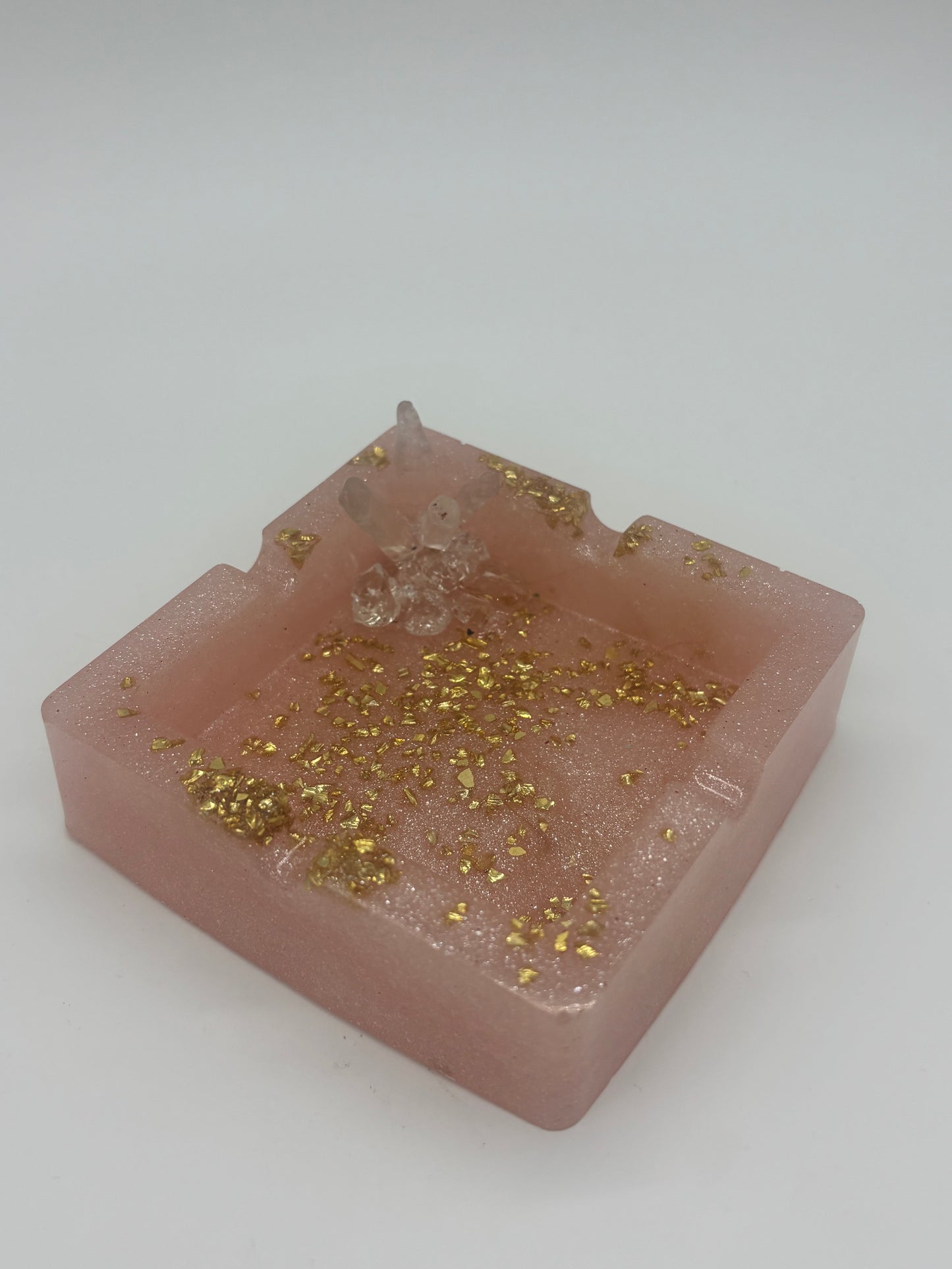 Pink Epoxy Ashtray with Clear Quartz