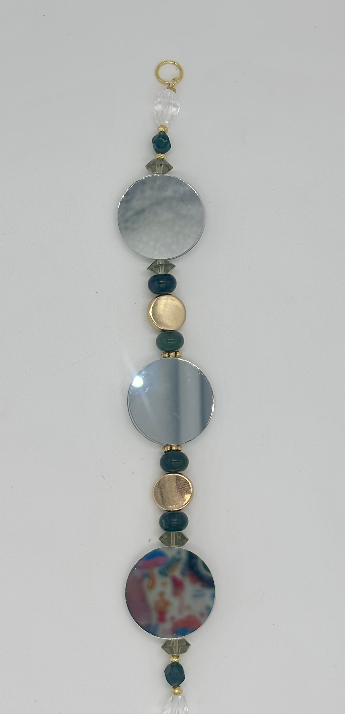 Moss Agate Moon Rhinestone Crescent Suncatcher