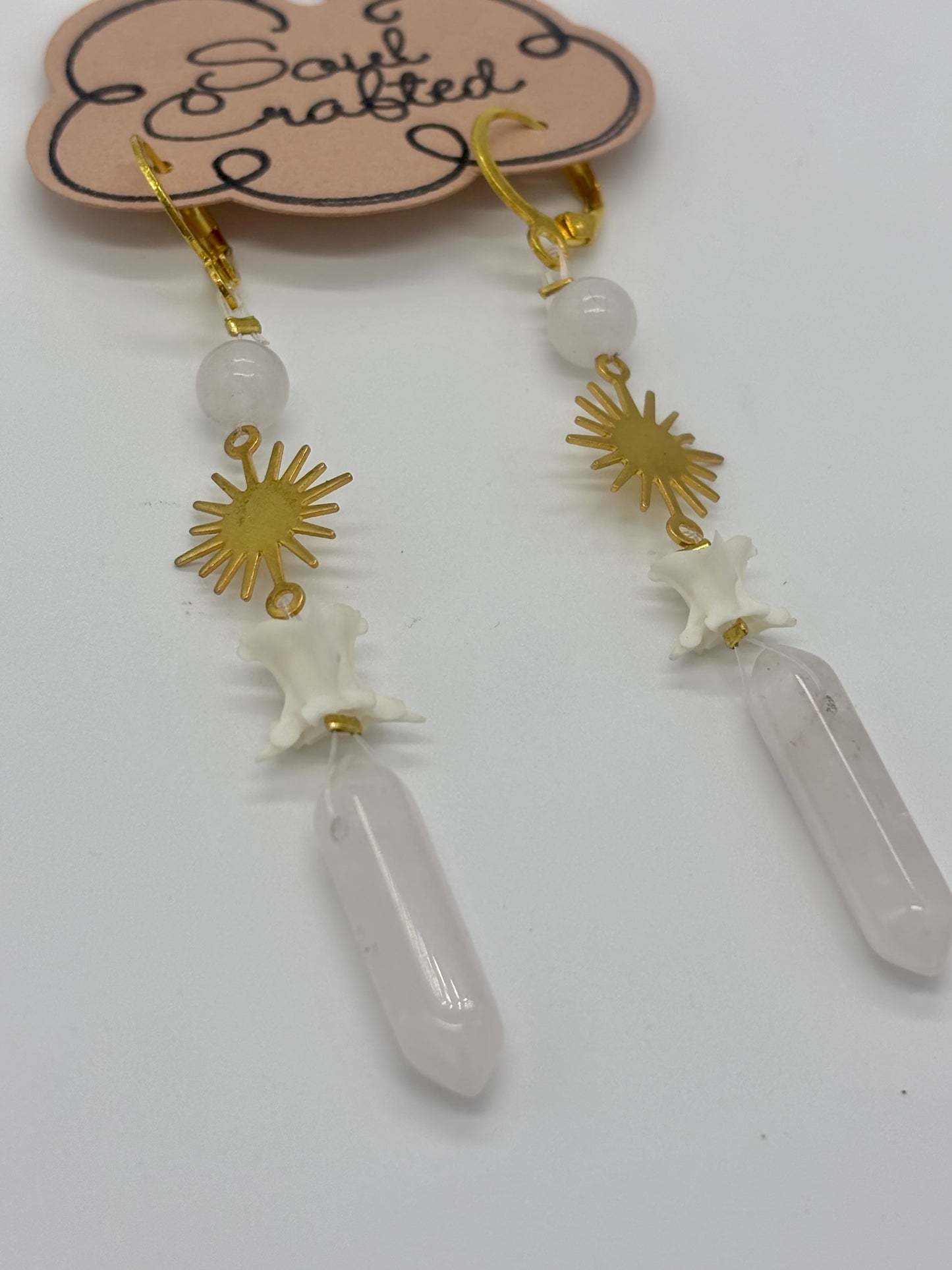 Rose Quartz & Rattlesnake Bone Huggie Earrings
