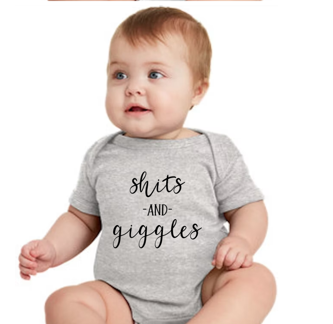 "Sh*ts & Giggles" Baby Onesie β For the Little Mischief Maker!