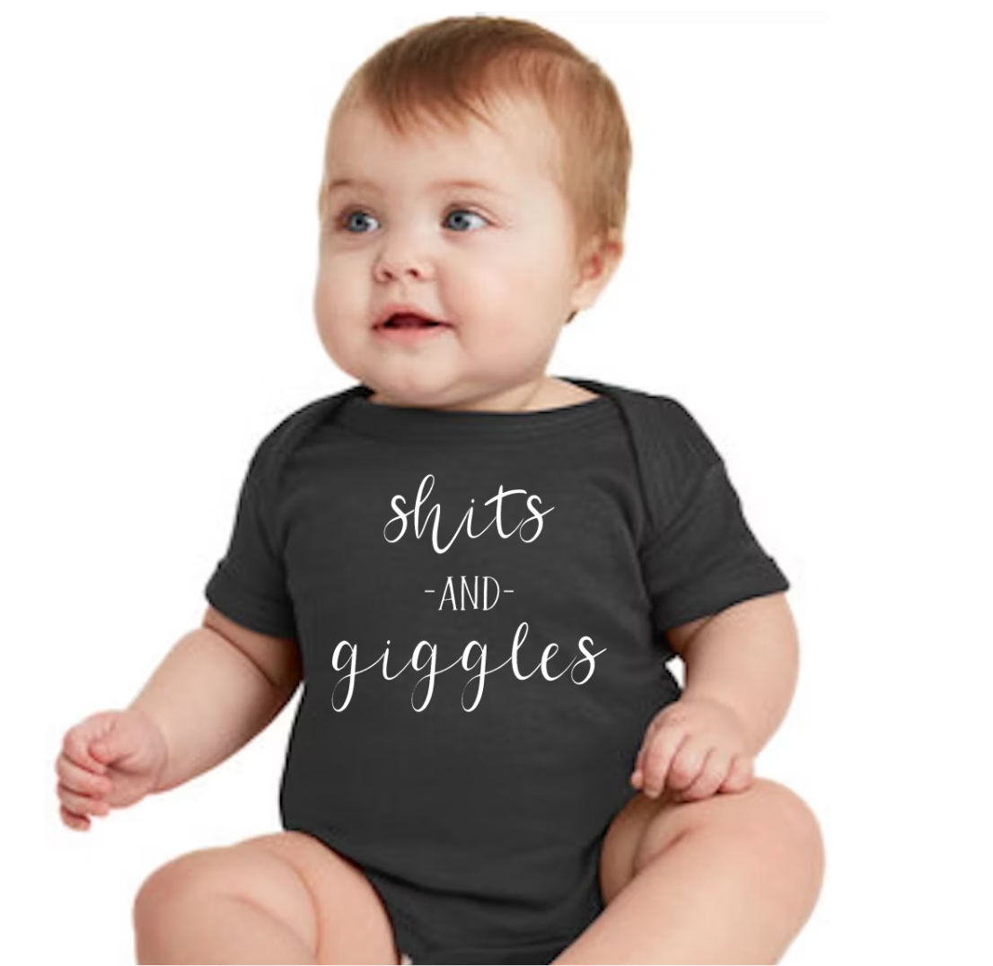 "Sh*ts & Giggles" Baby Onesie β For the Little Mischief Maker!