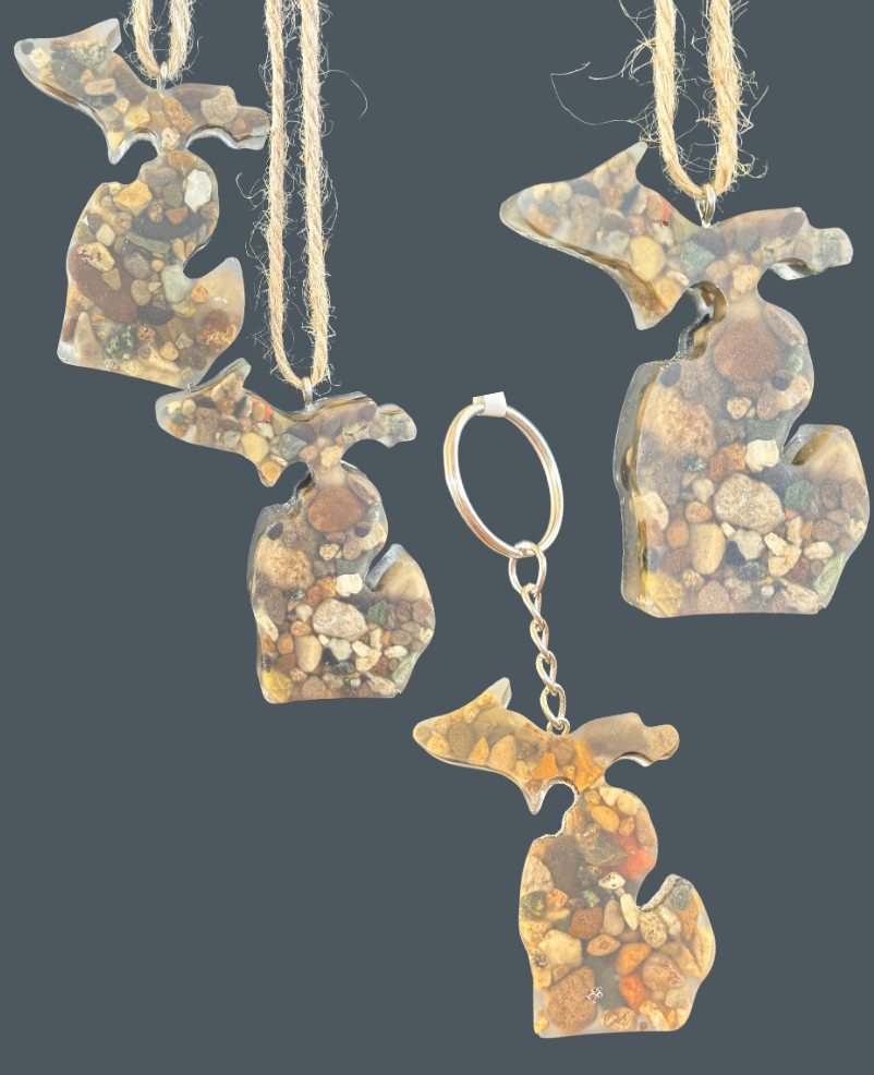 Epoxy Encased Michigan Rock Keychain or Ornament
