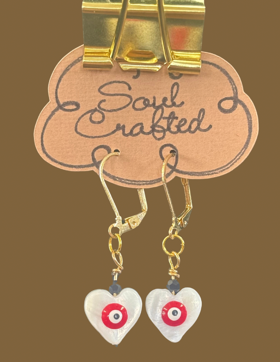 Heart Evil Eye Leverback Earrings