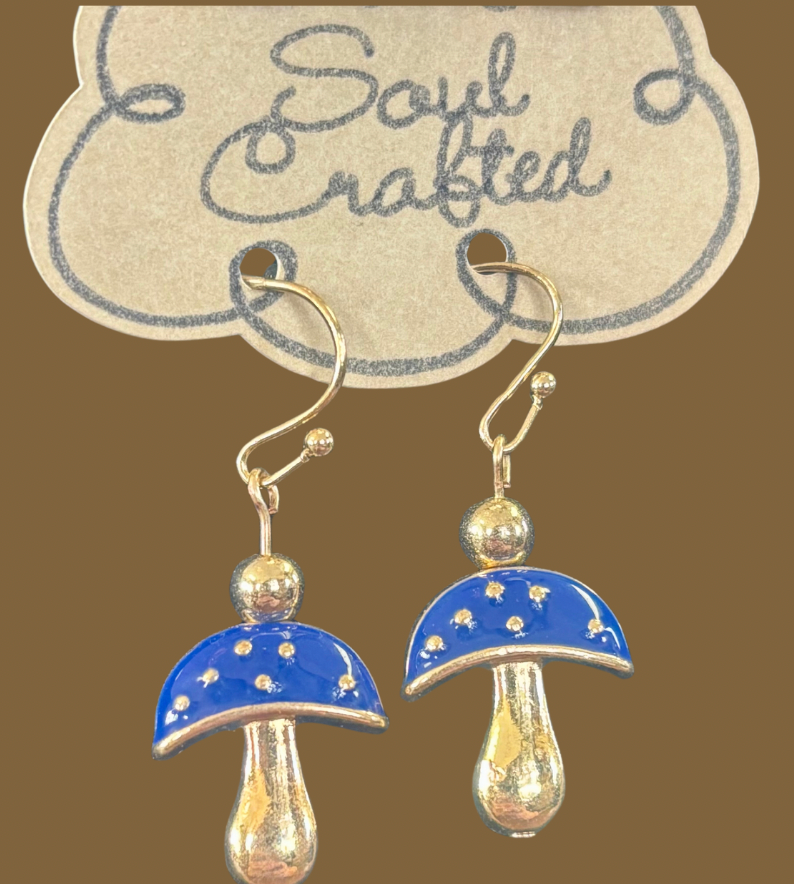 Blue Mushroom Dangle Earrings