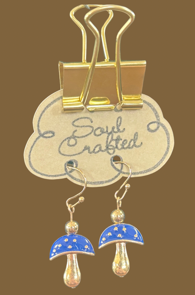 Blue Mushroom Dangle Earrings