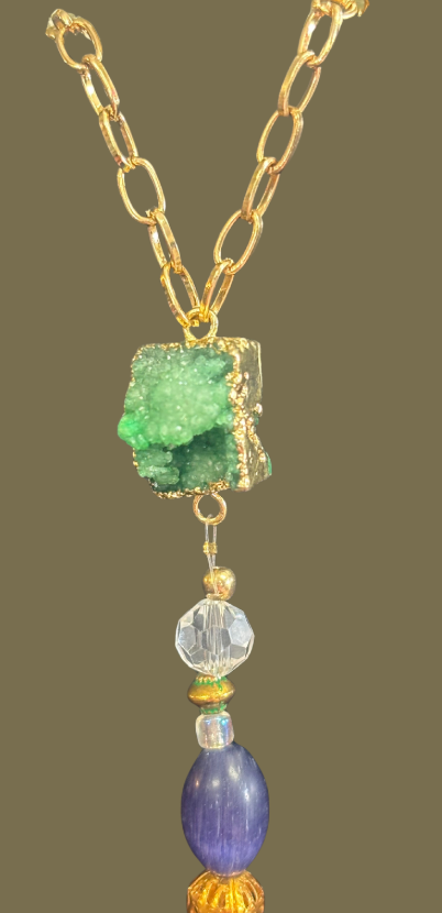 Green Druzy Car Charm