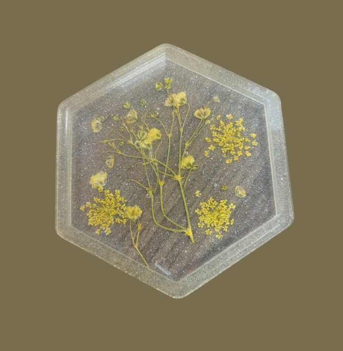 Yellow Floral Epoxy Trinket Tray