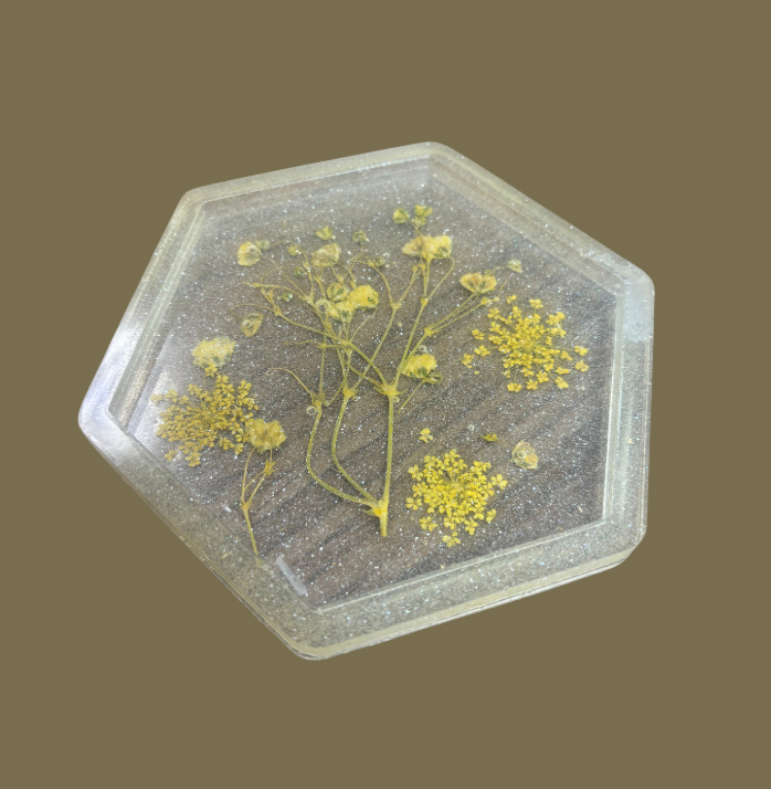 Yellow Floral Epoxy Trinket Tray