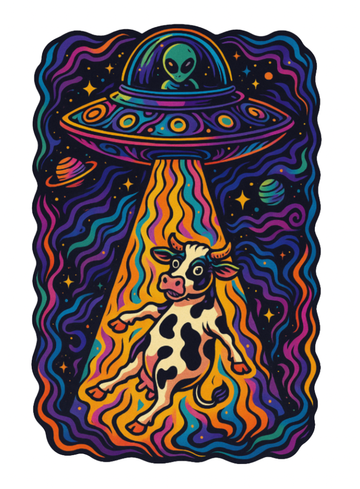 Cosmic Cow Abduction Sticker