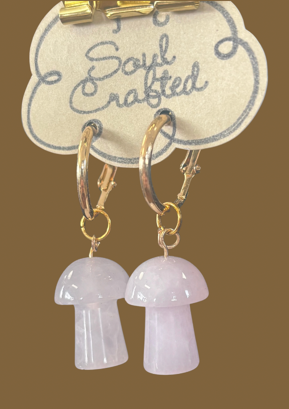 Rose Quartz Mushroom Hoop Earrings