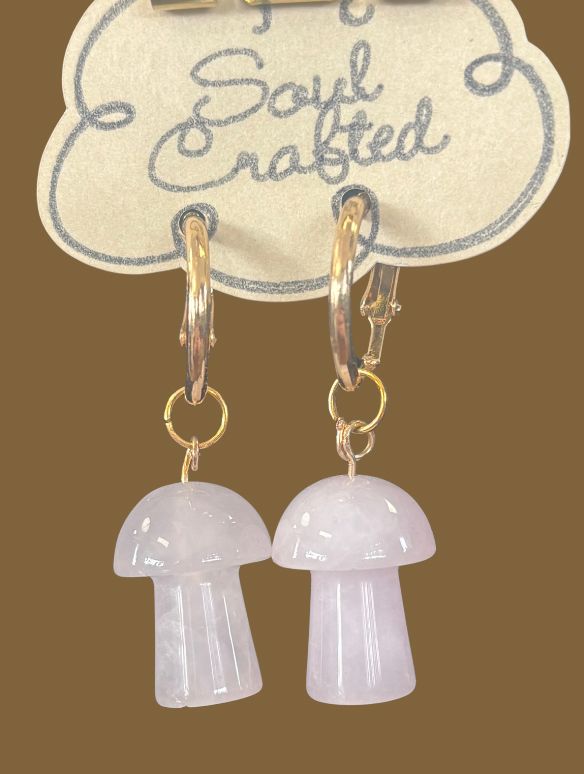 Rose Quartz Mushroom Hoop Earrings