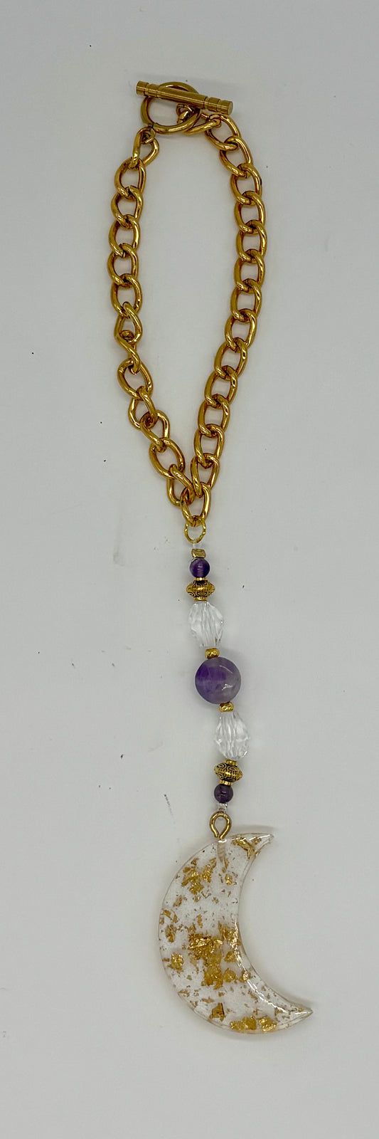 Clear Moon & Amethyst Car Charm