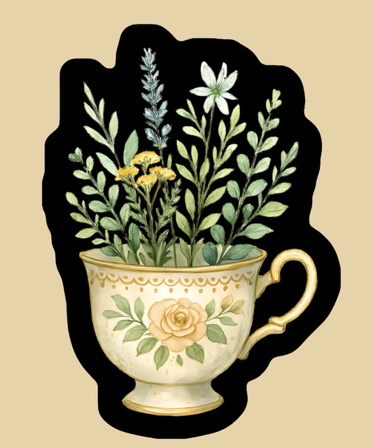Vintage Teacup Floral Sticker – Vinyl
