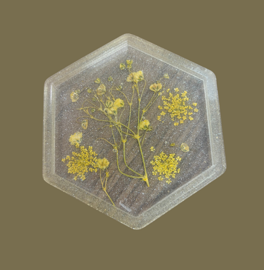 Yellow Floral Epoxy Trinket Tray