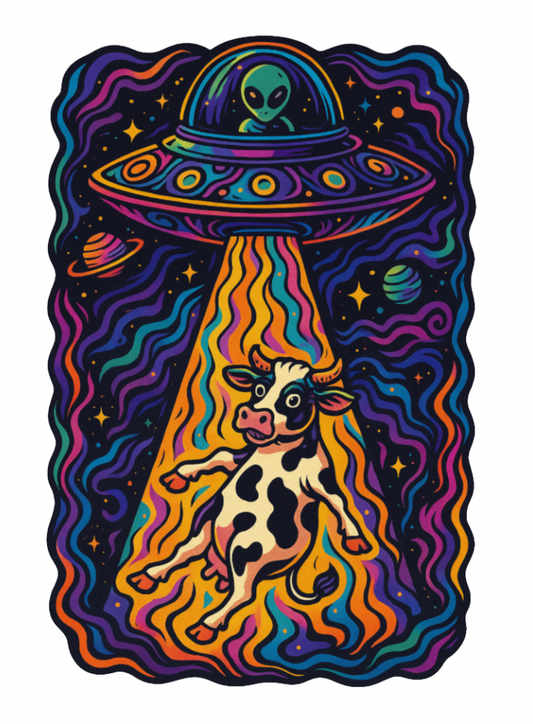 Cosmic Cow Abduction Sticker